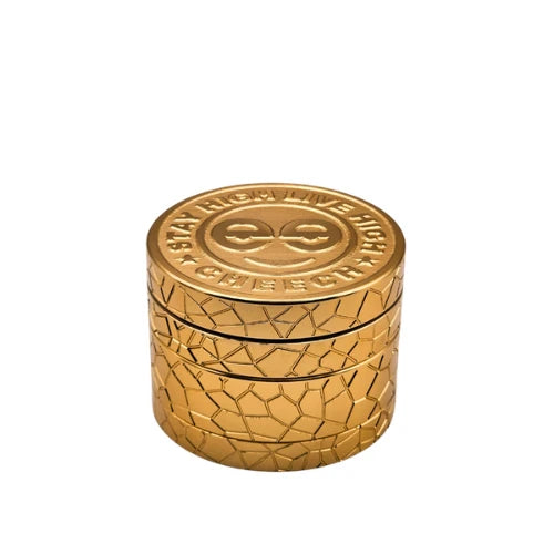 (1) Cheech - 63mm 4pc Retro Logo Grinder - Gold - Bongs Canada