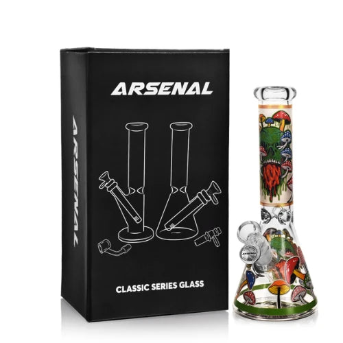 (2) Arsenal Glass - 10" 5mm Mushroom Mortis Glass Bong -Bongs Canada