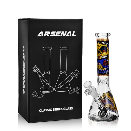 (2) Arsenal Glass - 10" 5mm Psycho Skull Glass Bong - Bongs Canada