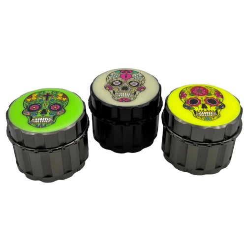 (2) Arsenal - Arsenal Sugar Skull Glow In The Dark 55mm 4-Pc Grinder – 3ct - Bongs Canada