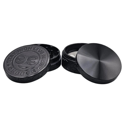 (2) Cheech - 63mm 4pc Retro Logo Grinder - Black - Bongs Canada
