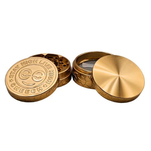 (2) Cheech - 63mm 4pc Retro Logo Grinder - Gold - Bongs Canada