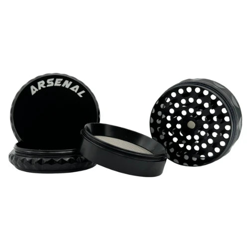 (3) Arsenal Glass - Arsenal Smooth Ridged Diamond Hex 52mm 4‑Pc Grinder - Bongs Canada