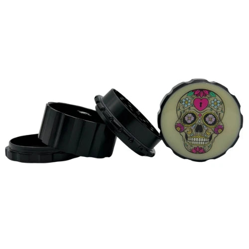 (3) Arsenal - Arsenal Sugar Skull Glow In The Dark 55mm 4-Pc Grinder – 3ct - Bongs Canada