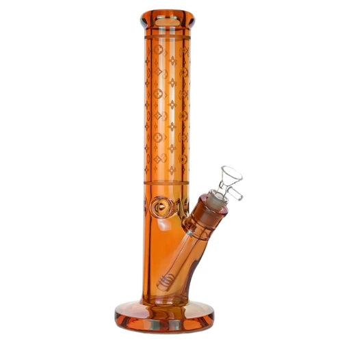 Arsenal Glass - 14” Luxe Patterned Straight Tube Bong - Amber - Bongs Canada