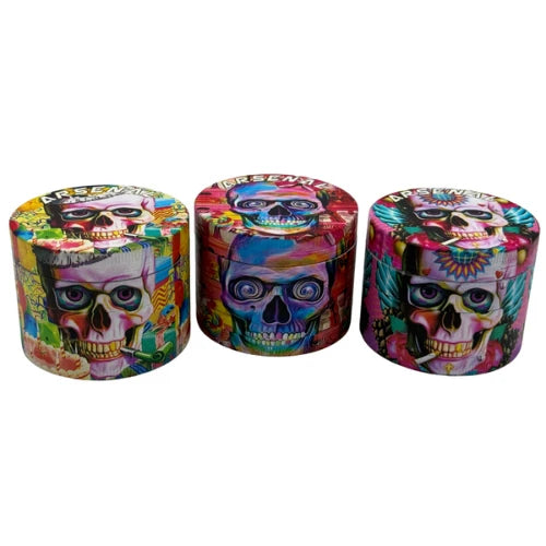 Arsenal Glass - Arsenal Artistic Skull 55mm 4-Pc Grinder - 3ct - Bongs Canada