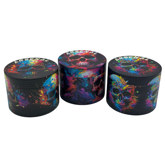 Arsenal Glass Splatter Skull 55mm 4 Piece Grinder
