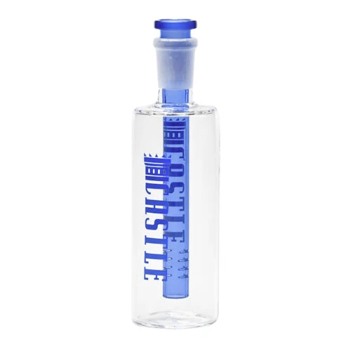 Castle Glassworks brand ash catcher with a blue coloured pull out stem with 14mm joint