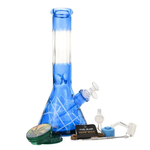 Arsenal Glass - 12” 5mm Crystal Matrix Glass Bong 9-in-1 Dab Kit - Blue - Bongs Canada