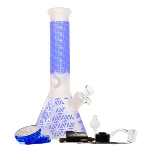 Arsenal Glass - 12” 5mm Sacred Geometry Glass Bong 9-in-1 Dab Kit - Blue - Bongs Canada
