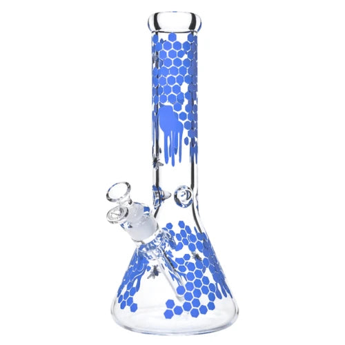 Arsenal - 14” Glow-in-the-Dark Honeycomb Beaker Bong - Blue - Bongs Canada