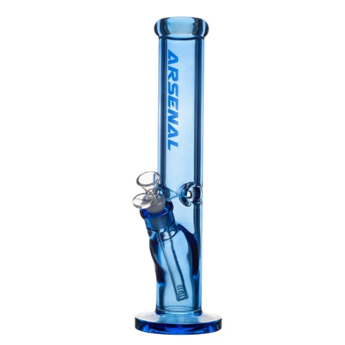 Arsenal brand 14 inch tall full coloured straight tube bong made with 5mm blue glass