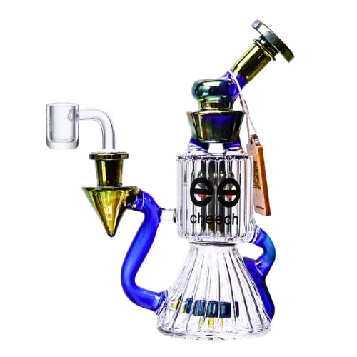 8.5" tall Cheech brand luxe ribbed recycler dab rig in blue