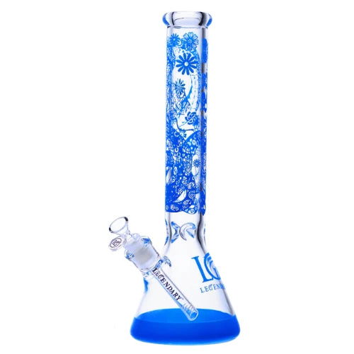 Legendary glass 16 Inch tall 7mm thick glass Floral Mist Beaker Bong in Blue Floral Decal
