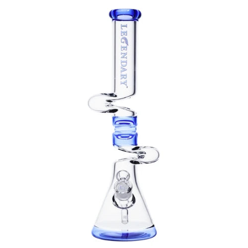 Legendary glass 18 Inch tall 7mm thick glass Wave Twist Zong Bong in Blue