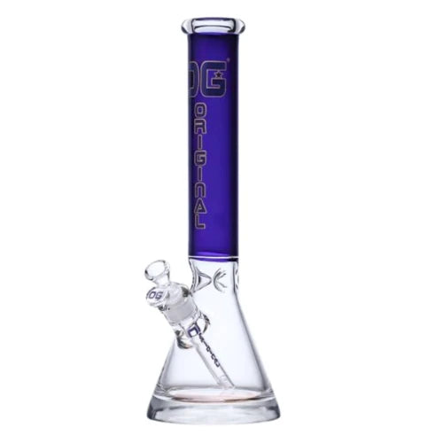 OG Original brand 16" tall 7mm thick beaker bong with solid colour top tube in blue