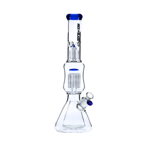 Blue - 17" Nice Glass Cone to Double Tree Beaker Bong - Bongs Canada