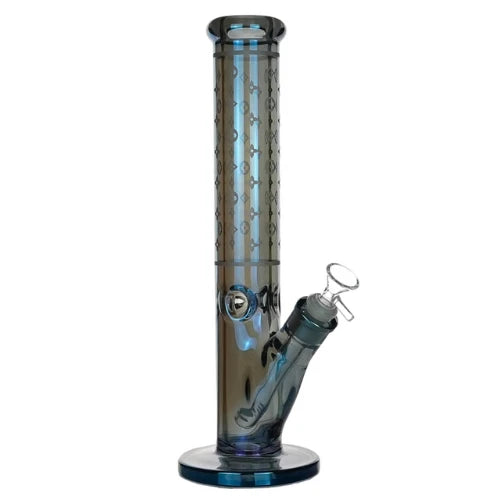 Arsenal Glass - 14” Luxe Patterned Straight Tube Bong - Deep Blue - Bongs Canada