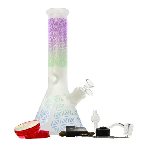 Arsenal Glass - 12” 5mm Flowered Pattern Glass Bong 9-in-1 Dab Kit - Design B - Bongs Canada