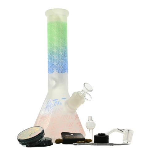 Arsenal Glass - 12” 5mm Flowered Pattern Glass Bong 9-in-1 Dab Kit - Design C - Bongs Canada