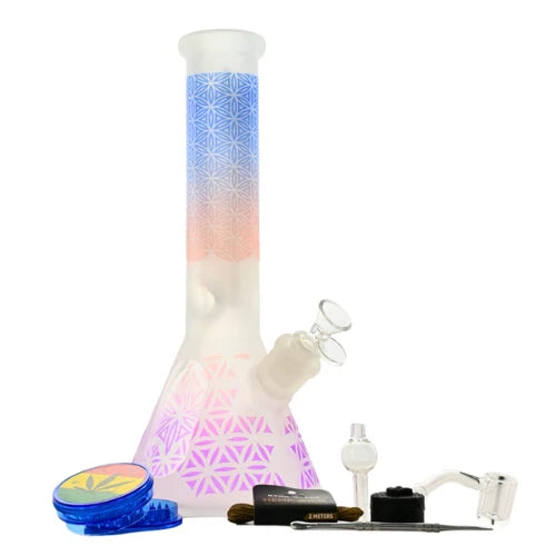 Arsenal Glass - 12” 5mm Flowered Pattern Glass Bong 9-in-1 Dab Kit - Design D - Bongs Canada