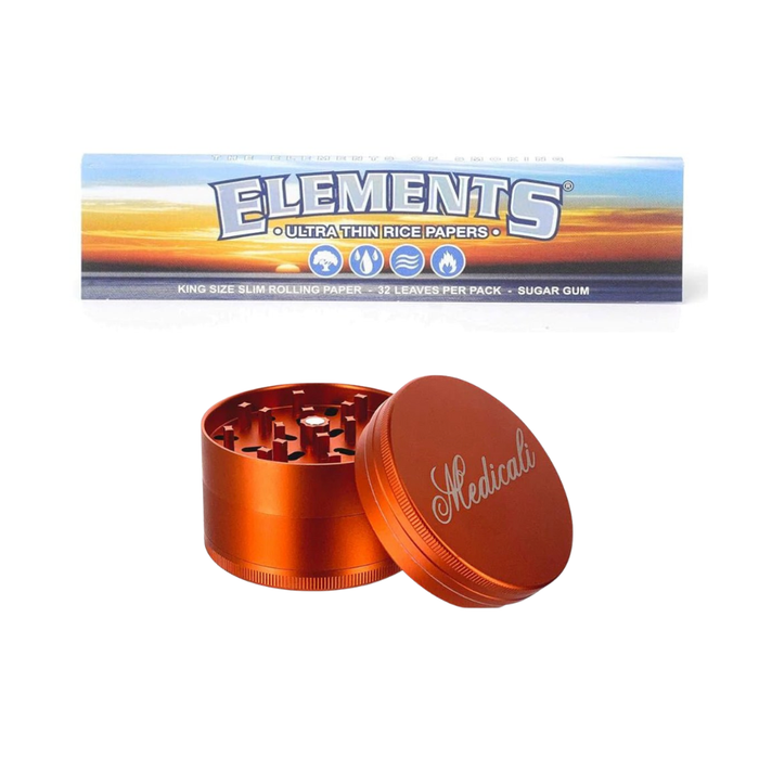 Medicali Grinder + Elements King Size Rice Papers Bundle