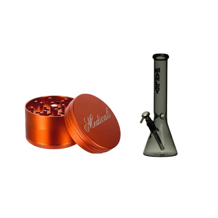Medicali Grinder + 14" Marley Glass Essential Flow Beaker Bong (5mm) Bundle