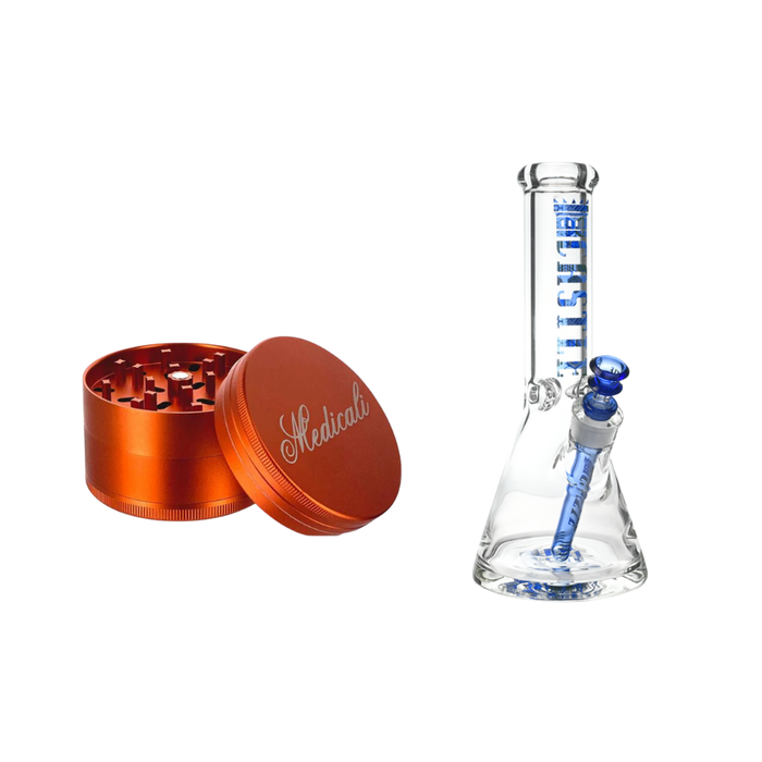 Medicali Grinder + 12" Castle Glass Hex Beaker Bong (9mm) Bundle