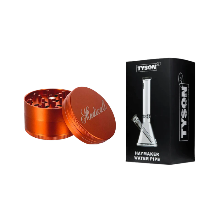 Medicali Grinder + 12" Tyson Haymaker Beaker Bong (5mm) Bundle