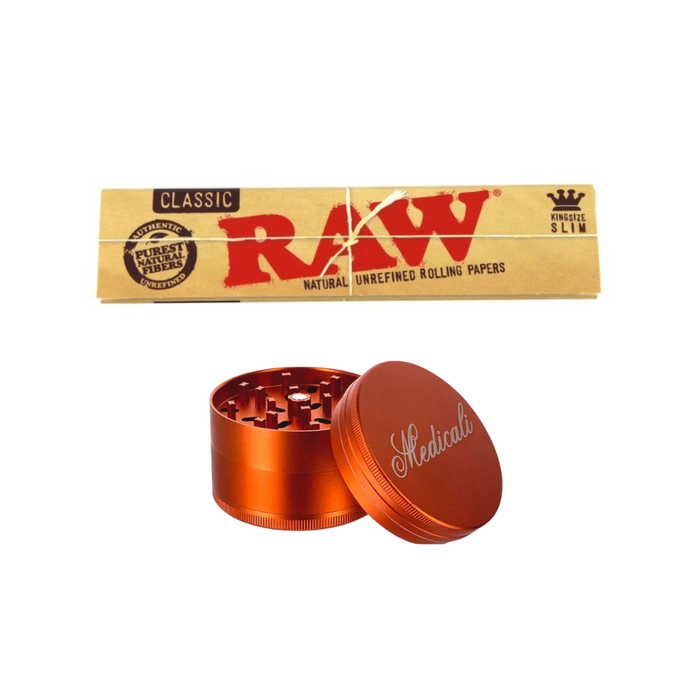 Medicali Grinder + Raw Classic King Size (Slim) Bundle