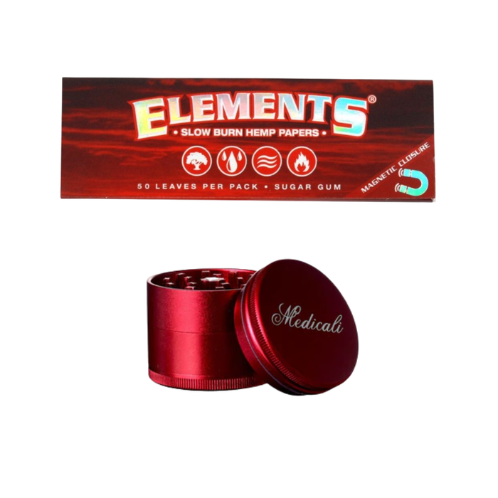 Medicali Grinder + Elements Slow Burn Rolling Papers Bundle