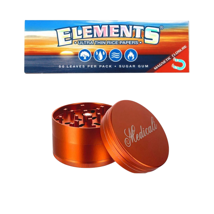 Medicali Grinder + Elements Ultra Thin Rice Papers 1 1/4 (Magnetic) Bundle
