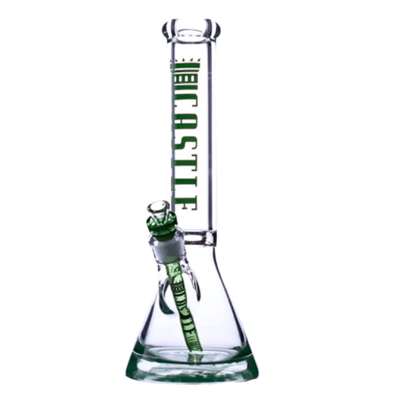 Castle - 14" 9mm Color Logo Castle Glass Bong - Green - Bongs Canada