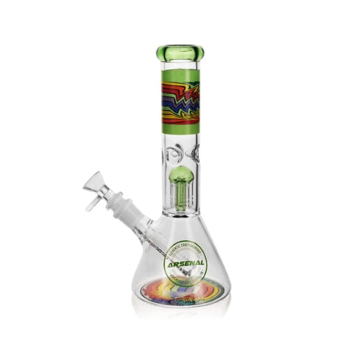 Arsenal Glass - 9.8" Rainbow Thunder Percolator Bong - Green - Bongs Canada
