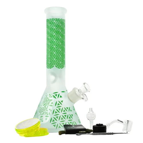 Arsenal Glass - 12” 5mm Sacred Geometry Glass Bong 9-in-1 Dab Kit - Green - Bongs Canada