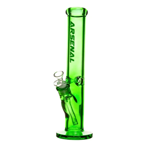 Arsenal brand 14 inch tall full coloured straight tube bong made with 5mm green glass