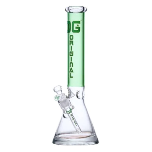 OG Original brand 16" tall 7mm thick beaker bong with solid colour top tube in green