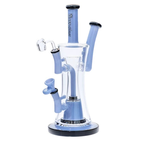 Hoss Glass - 12" Two-Tone Double Bubbler - Milk Blue - Bongs Canada