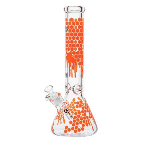 OG Original - 14" Glow-in-the-Dark Honeycomb Splash Beaker Bong - Orange - Bongs Canada