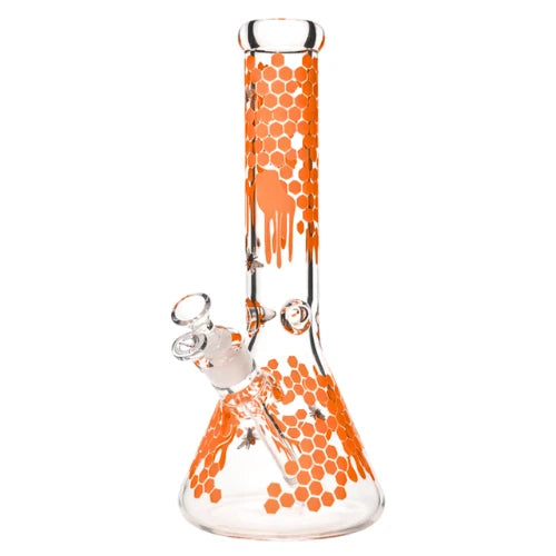 Arsenal - 14” Glow-in-the-Dark Honeycomb Beaker Bong - Orange - Bongs Canada