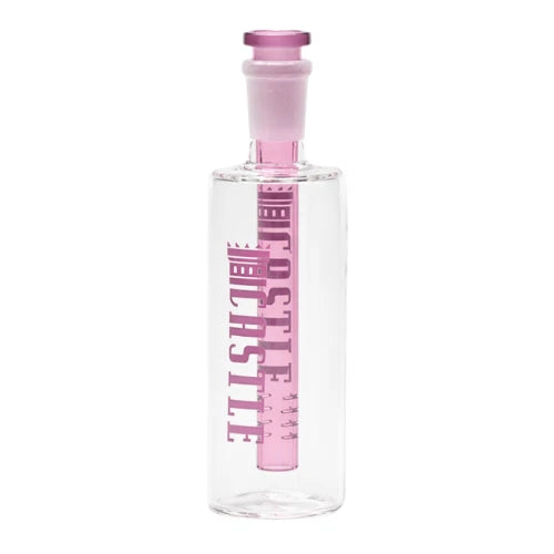 Castle Glassworks brand ash catcher with a pink coloured pull out stem with 14mm joint