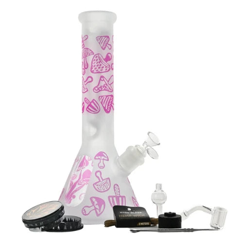 Arsenal Glass - 12” 5mm Fungi Forest Glass Bong 9-in-1 Dab Kit - Pink - Bongs Canada