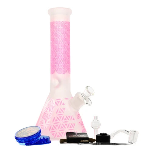Arsenal Glass - 12” 5mm Sacred Geometry Glass Bong 9-in-1 Dab Kit - Pink - Bongs Canada