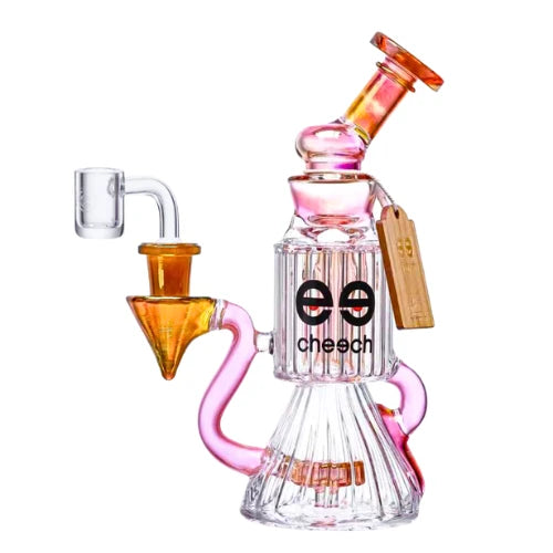 8.5" tall Cheech brand luxe ribbed recycler dab rig in pink