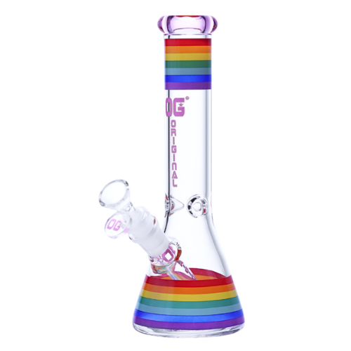 OG Original - 10 Inch 5mm Rainbow Stripe Beaker Bong - Pink - Bongs Canada