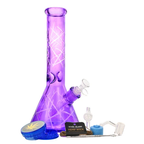 Arsenal Glass - 12” 5mm Prismatic Colors Glass Bong 9-in-1 Dab Kit - Purple - Bongs Canada
