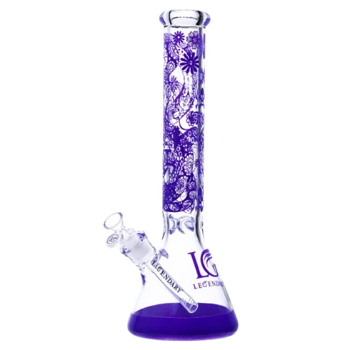 Legendary glass 16 Inch tall 7mm thick glass Floral Mist Beaker Bong in Purple Floral Decal