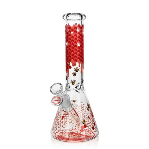 Arsenal Glass - 10" 5mm Nectar Bee Glass Bong - Red - Bongs Canada