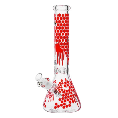 OG Original - 14" Glow-in-the-Dark Honeycomb Splash Beaker Bong - Red - Bongs Canada