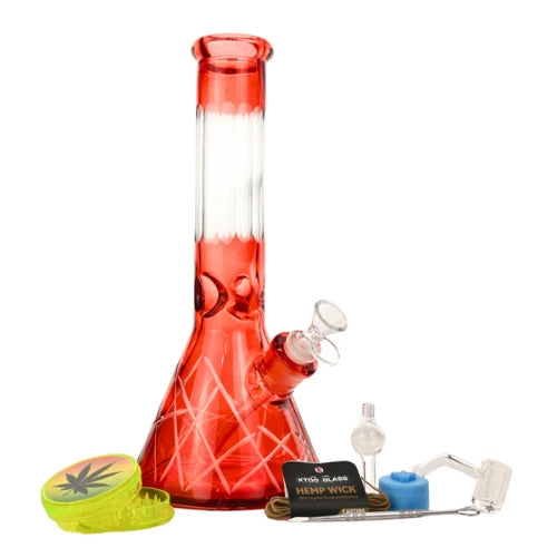 Arsenal Glass - 12” 5mm Crystal Matrix Glass Bong 9-in-1 Dab Kit - Red - Bongs Canada